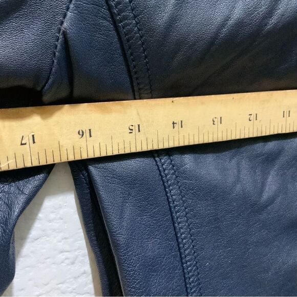Rebecca Taylor Blue Moto Genuine Leather Jacket Full Zip Long Sleeve Size 2 - Picture 9 of 12